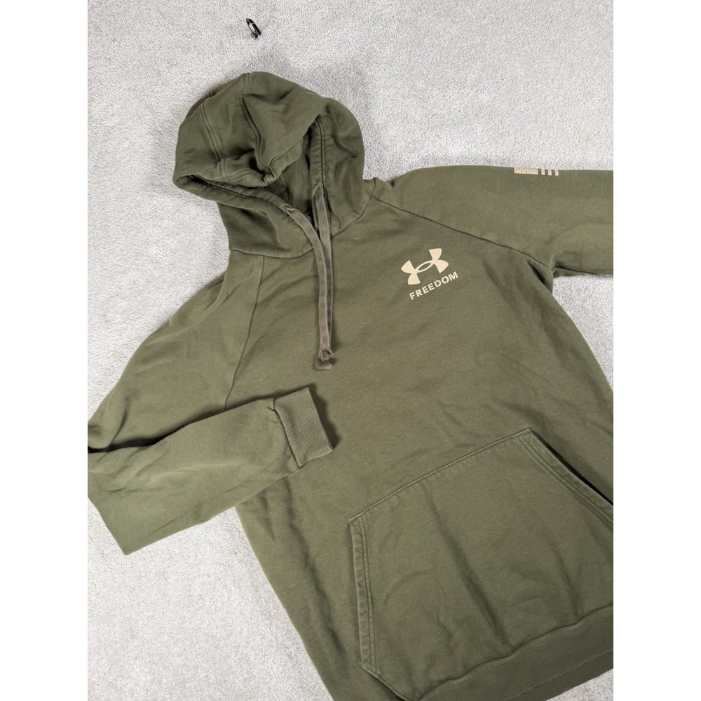 Under Armour Men Hoodie Sweatshirt Medium Green Freedom Pullover Drawstring Logo